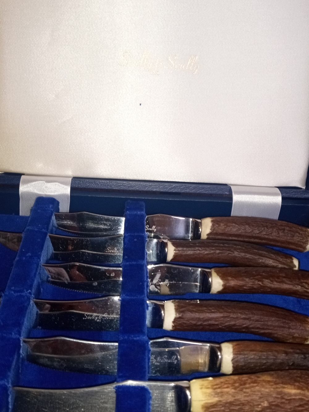 Vintage Scully & Scully 6-piece natural staghorn steak knife set